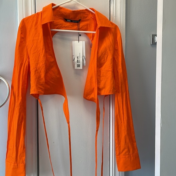 Zara Tops - Zara Backless Wrap Around Long Sleeve Crop Top Size Small NWT
